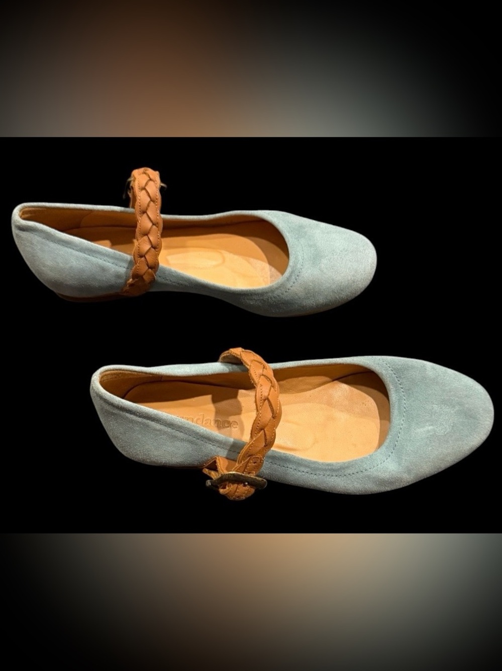 Sundance Alexandra Robin Egg Blue Suede Mary Jane Flats Braided Strap Size 36